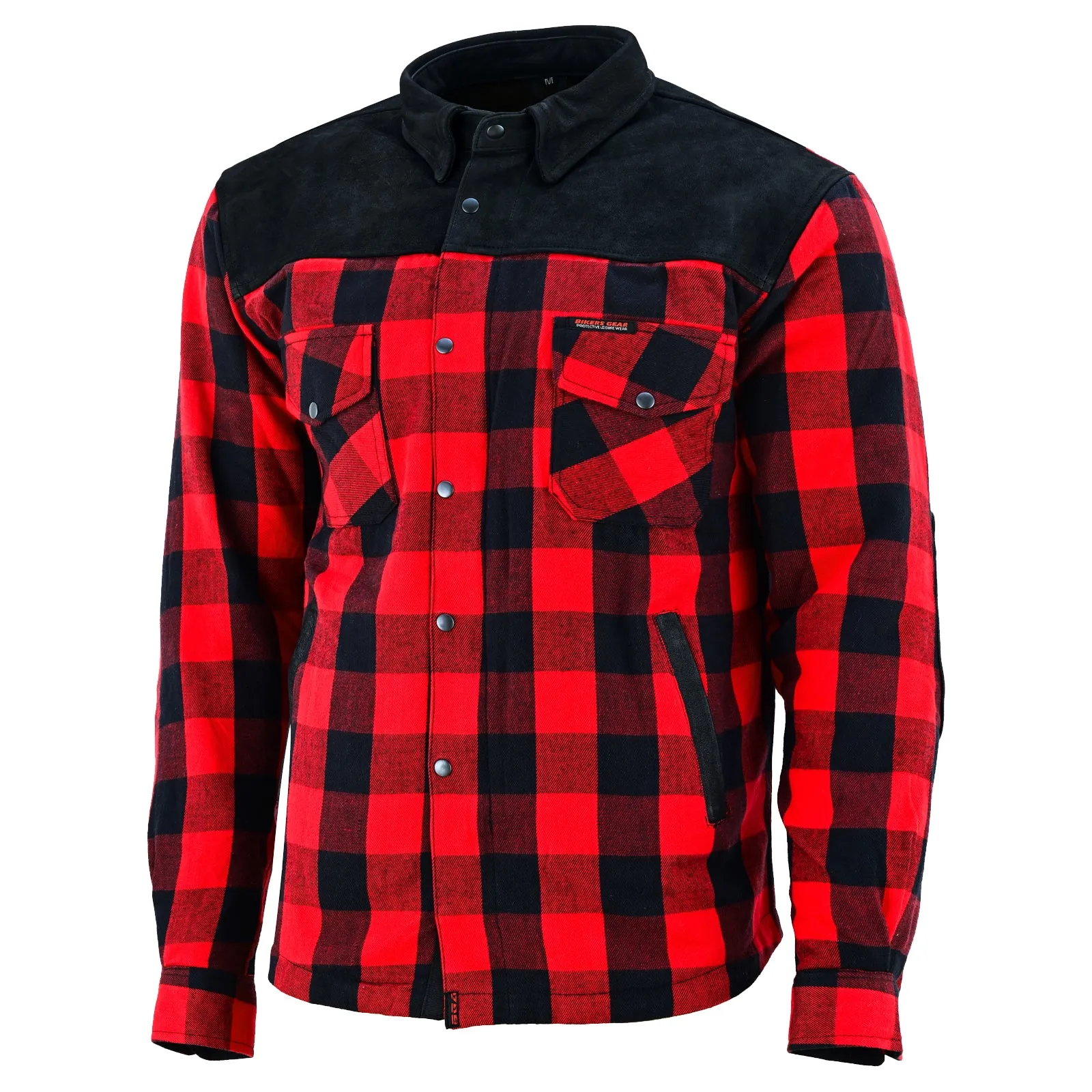 Bikers Gear Australia CE Rifster Lined with Kevlar Flannel Motorcycle Shirt Leather outside Pockets Red