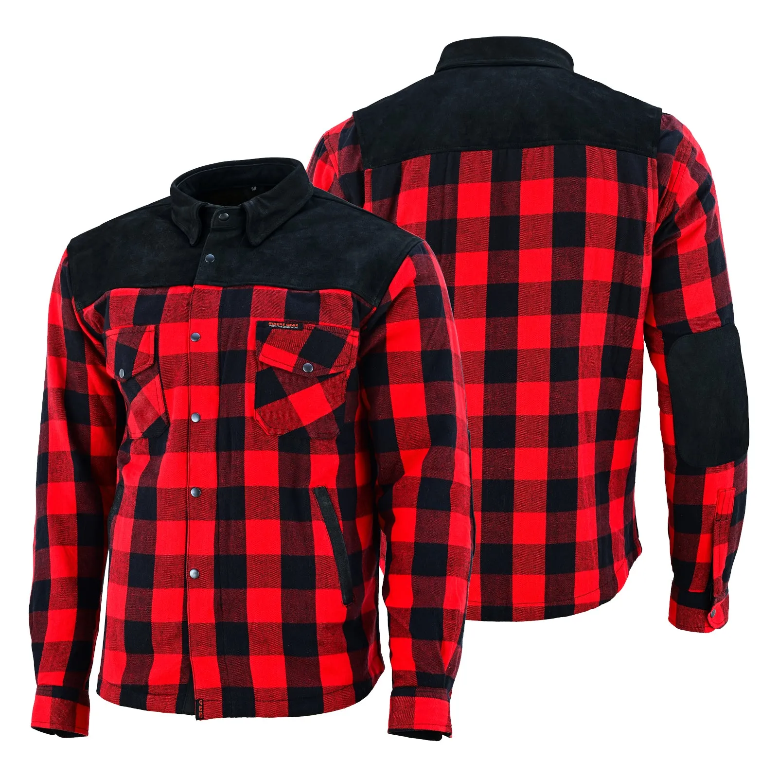 Bikers Gear Australia CE Rifster Lined with Kevlar Flannel Motorcycle Shirt Leather outside Pockets Red