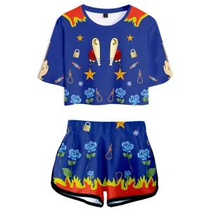 Birds of Prey Harley Quinn Cosplay Costume Women Crop Top Shorts Two Piece Sets