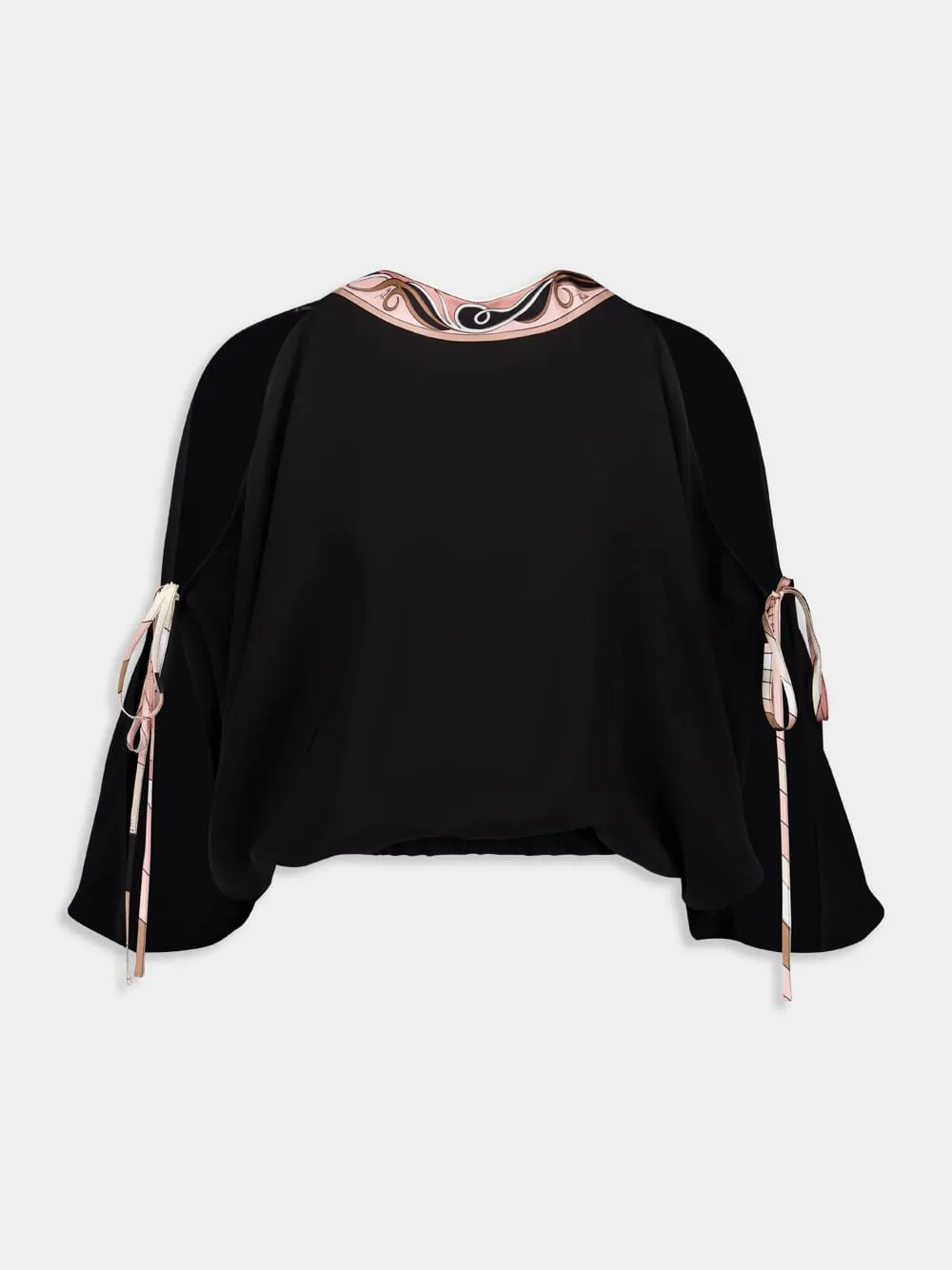 Black Cape Blouse with Printed Details