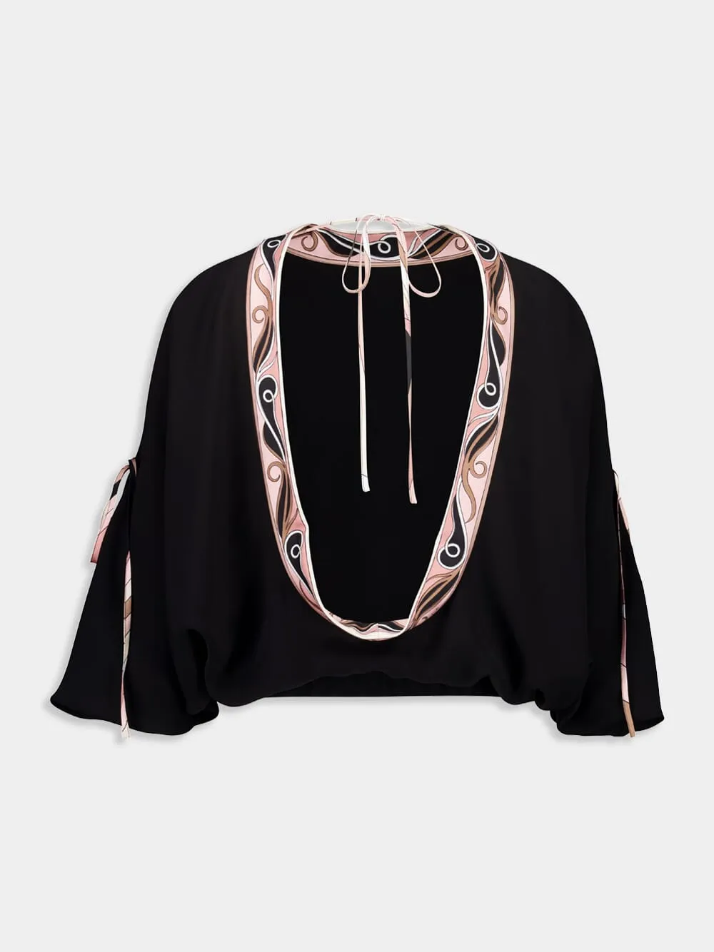Black Cape Blouse with Printed Details