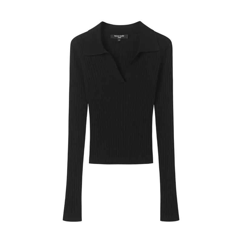 Black Ribbed V-Neck Sweater