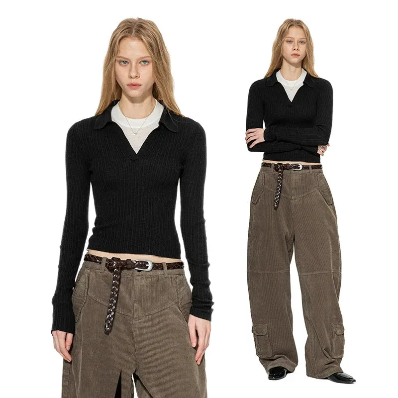 Black Ribbed V-Neck Sweater