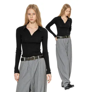 Black Ribbed V-Neck Sweater