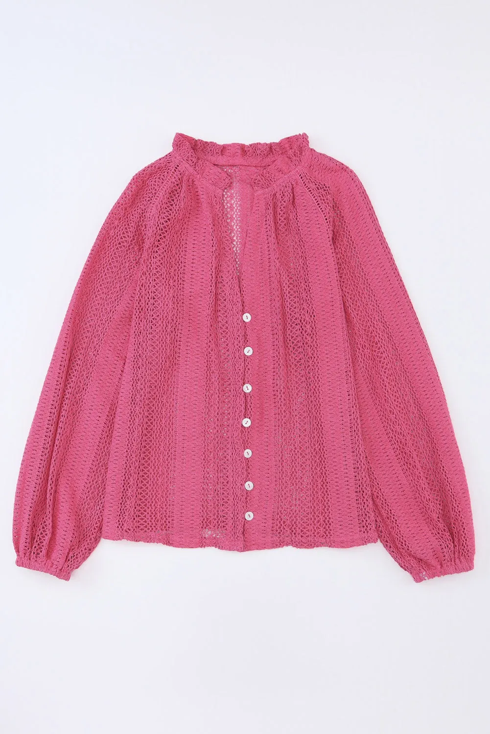 Black V-Neck Long Sleeve Button Up Lace Shirt
