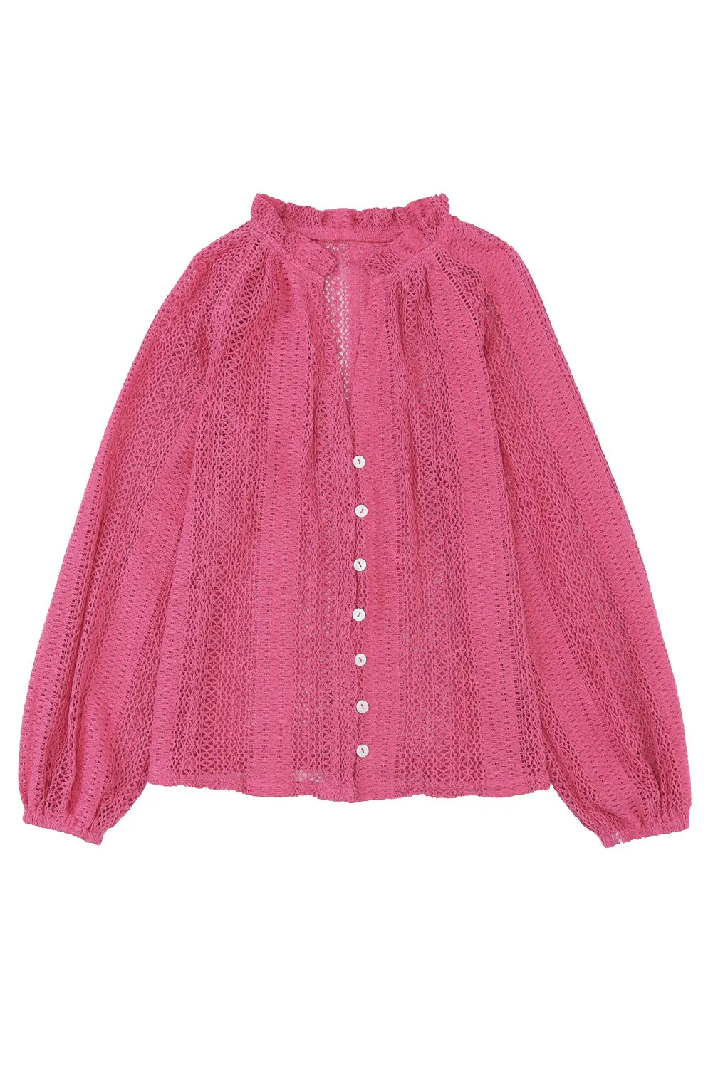 Black V-Neck Long Sleeve Button Up Lace Shirt