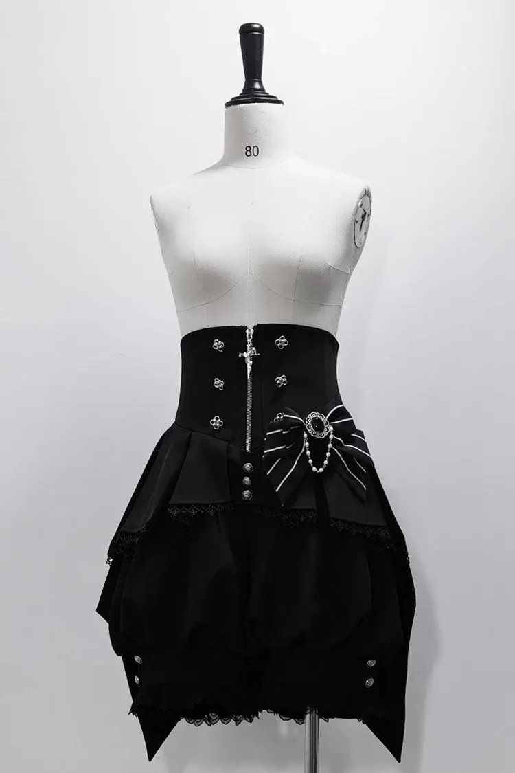 Black Wonderful Trick Stripe Print Lace Ouji Fashion Elegant Lolita Shorts