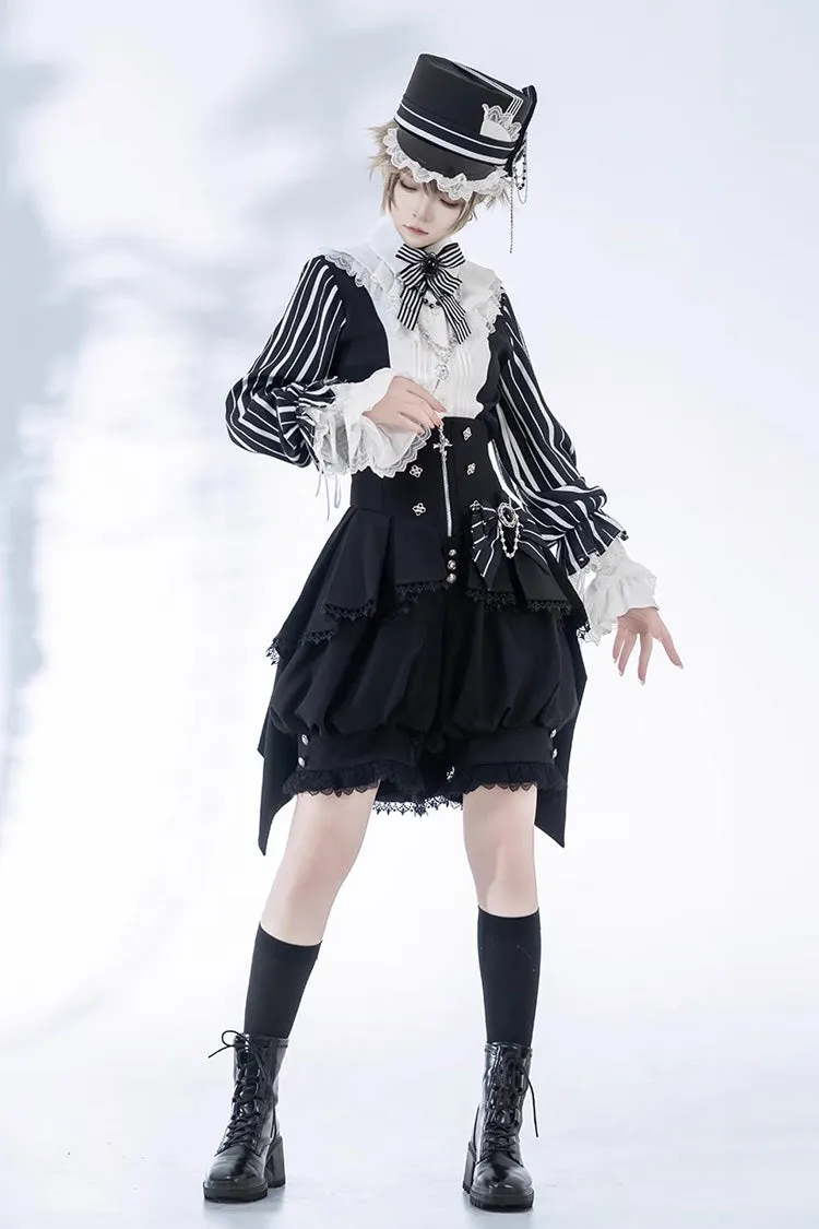 Black Wonderful Trick Stripe Print Lace Ouji Fashion Elegant Lolita Shorts