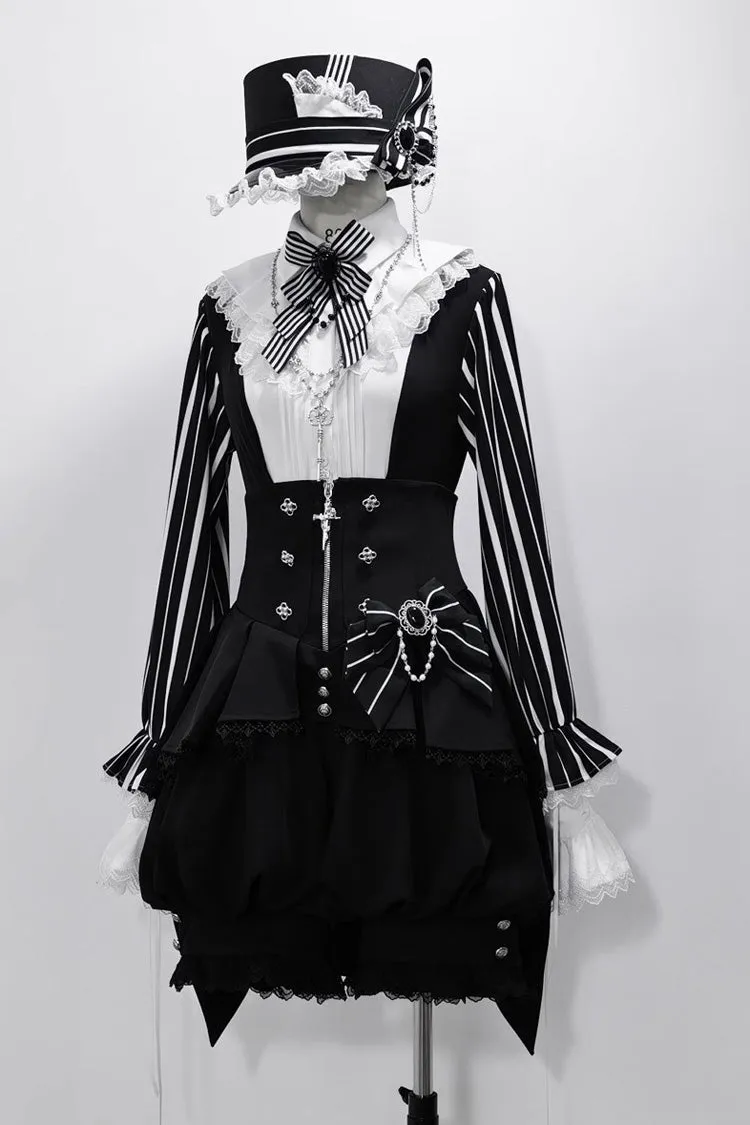 Black Wonderful Trick Stripe Print Lace Ouji Fashion Elegant Lolita Shorts