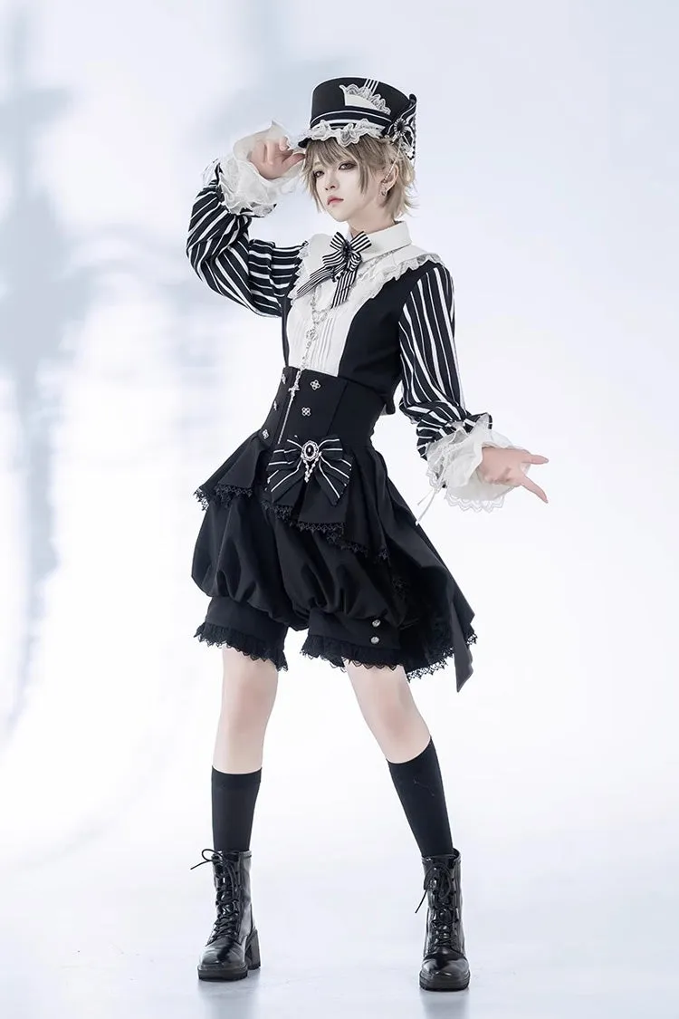 Black Wonderful Trick Stripe Print Lace Ouji Fashion Elegant Lolita Shorts