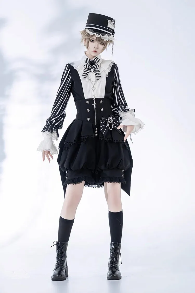 Black Wonderful Trick Stripe Print Lace Ouji Fashion Elegant Lolita Shorts