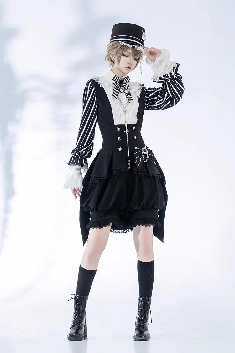 Black Wonderful Trick Stripe Print Lace Ouji Fashion Elegant Lolita Shorts