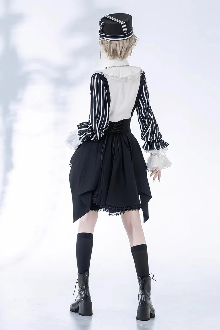 Black Wonderful Trick Stripe Print Lace Ouji Fashion Elegant Lolita Shorts