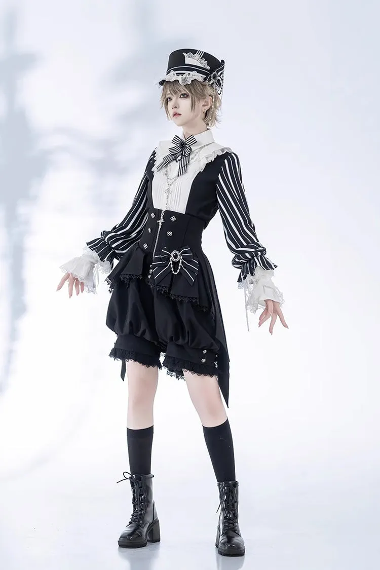 Black Wonderful Trick Stripe Print Lace Ouji Fashion Elegant Lolita Shorts