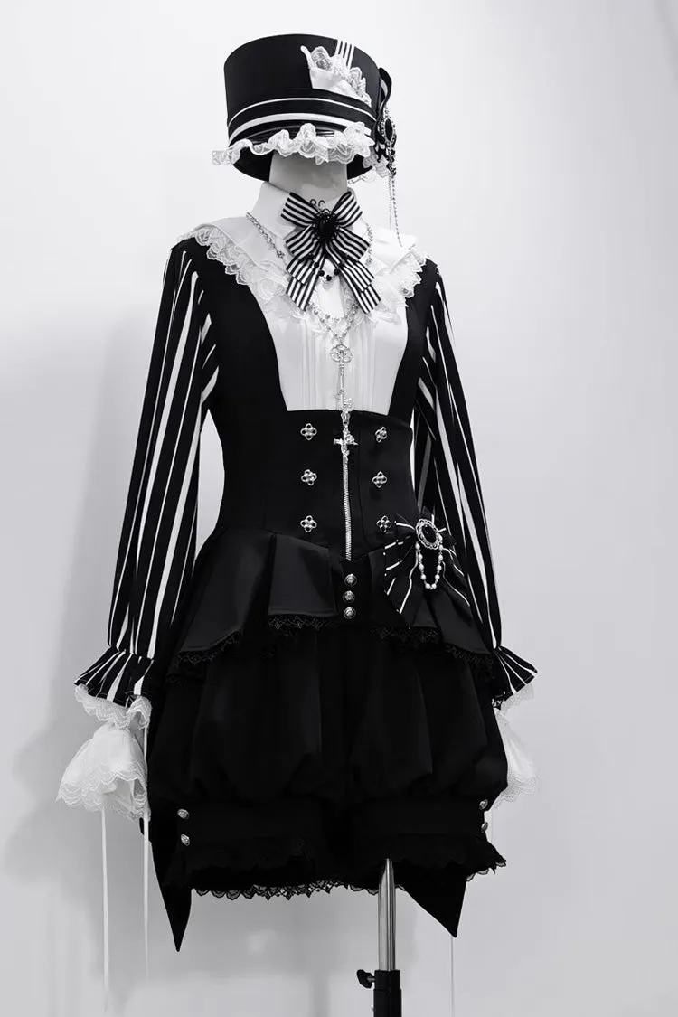 Black Wonderful Trick Stripe Print Lace Ouji Fashion Elegant Lolita Shorts