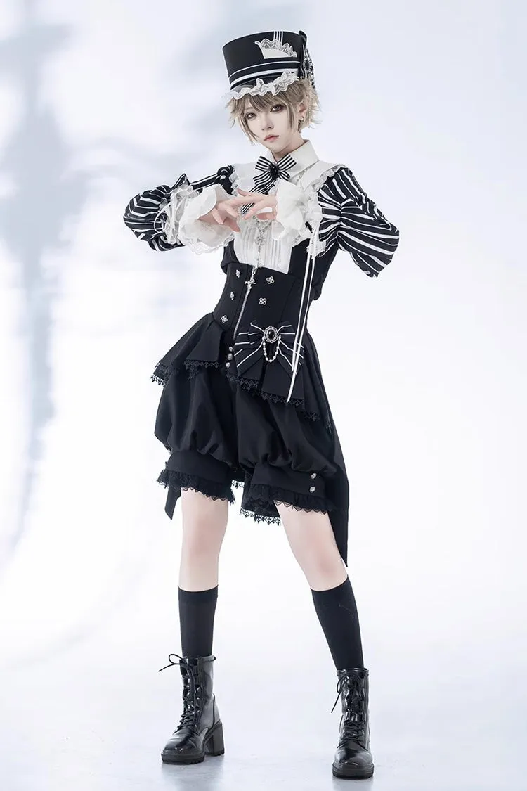 Black Wonderful Trick Stripe Print Lace Ouji Fashion Elegant Lolita Shorts
