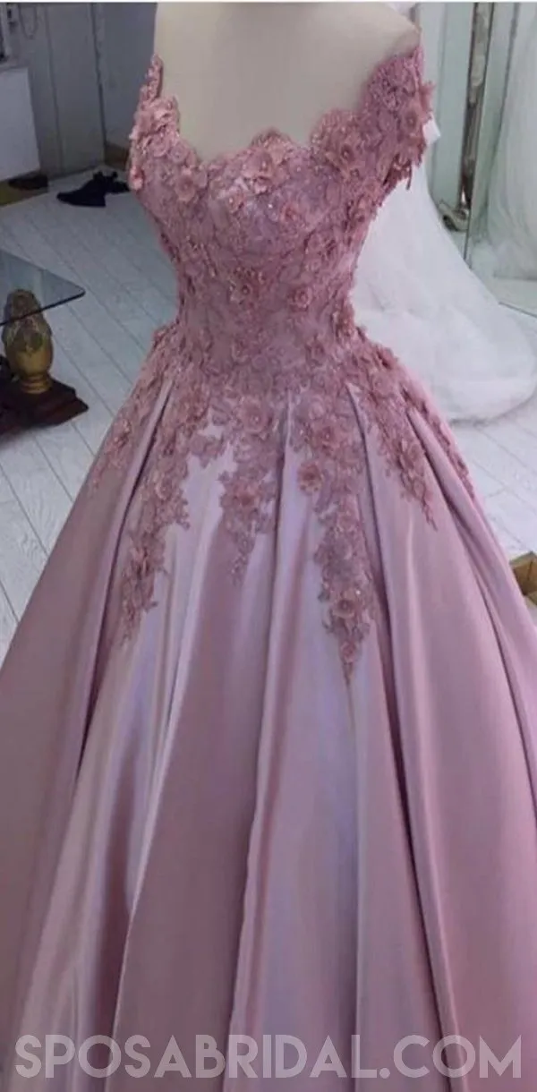 Blush Pink Women Off Shoulder Elegant Pretty Prom Dresses with Appliques ,PD1056