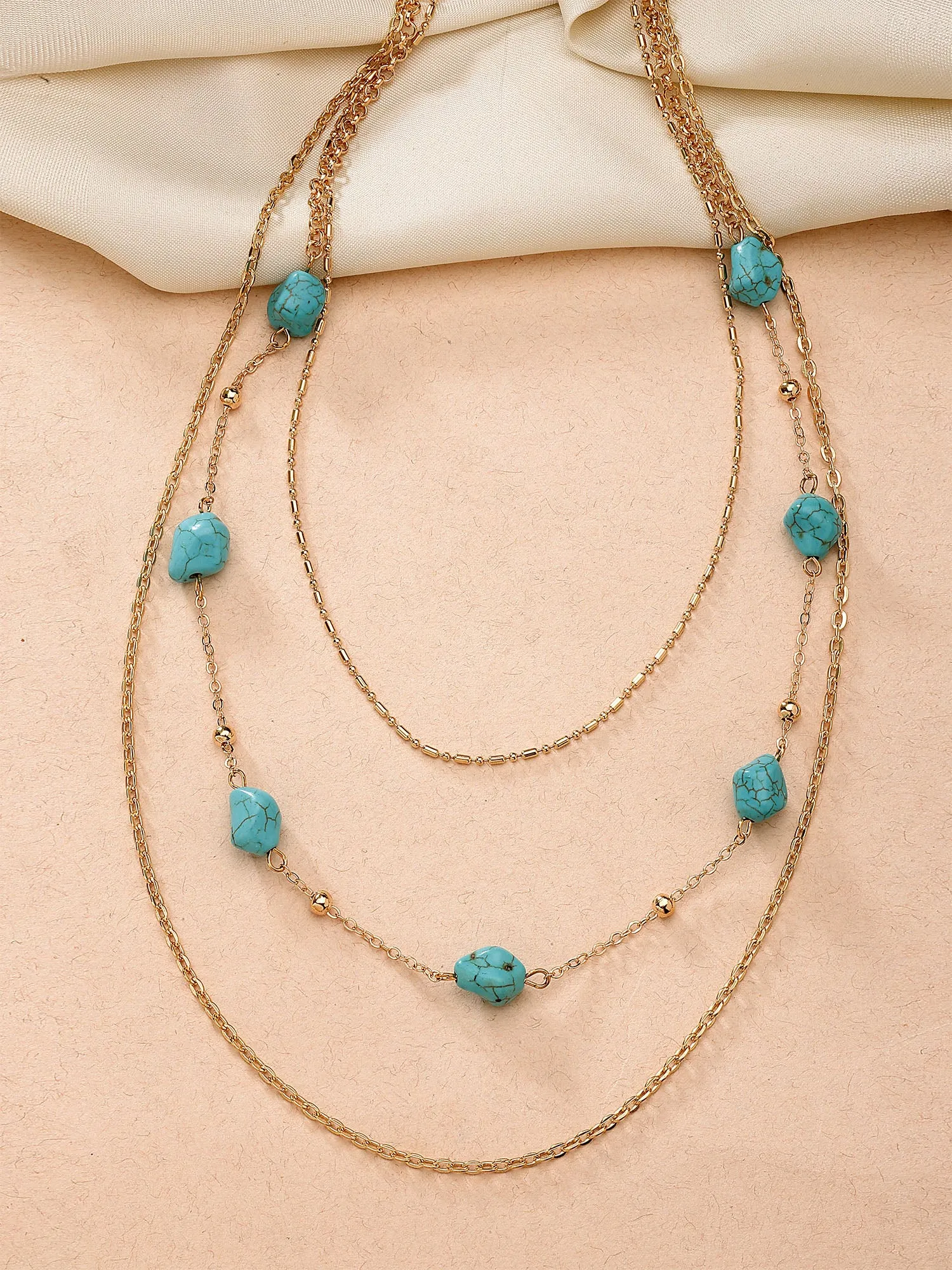 Bohey by KARATCART Gold-Plated Turquoise Multilayer Chain Necklace for Women