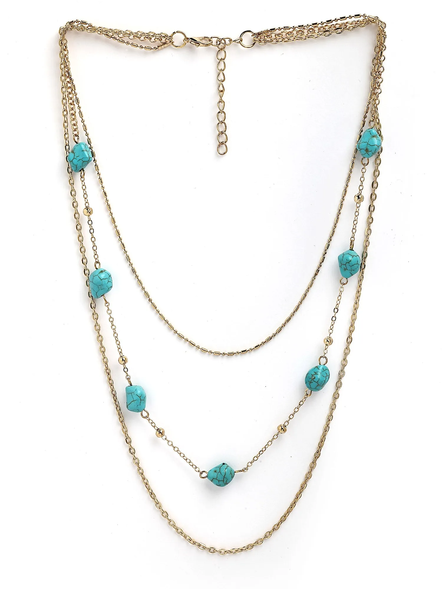 Bohey by KARATCART Gold-Plated Turquoise Multilayer Chain Necklace for Women
