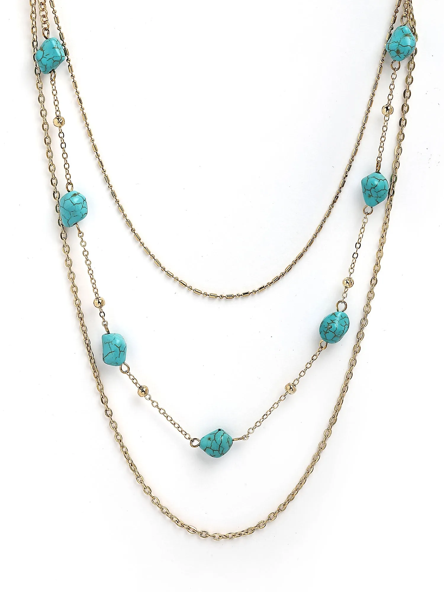 Bohey by KARATCART Gold-Plated Turquoise Multilayer Chain Necklace for Women