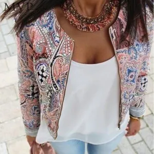 Bomber Jacket Women Print O-Neck Casual Jackets Zipper Jackets Women Jacket Down Coat Long Sleeve Outwear XL
