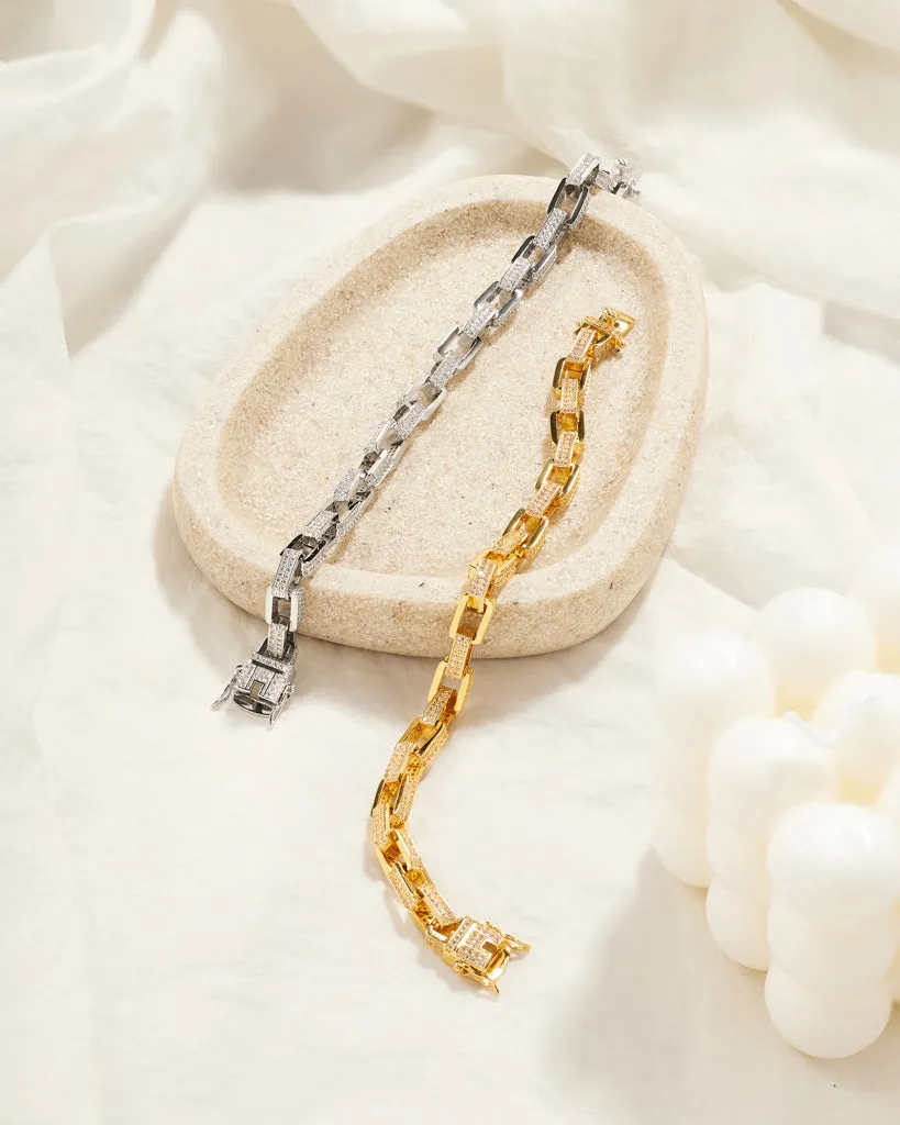 Boxy Pave Chain Bracelet- Silver