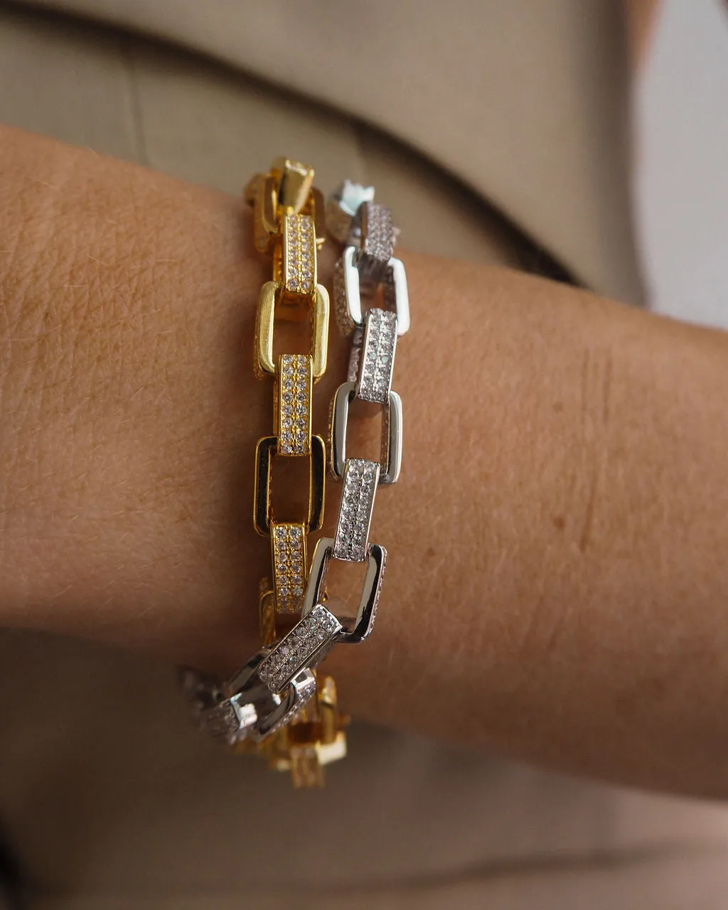 Boxy Pave Chain Bracelet- Silver