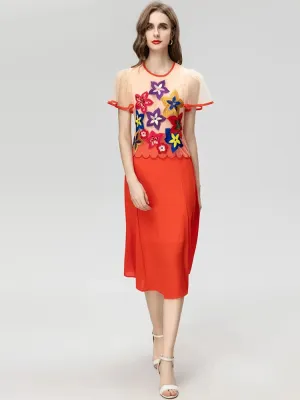 Brynn Short sleeved Mesh Embroidered Sequin Patchwork Slim Elegant New Dress