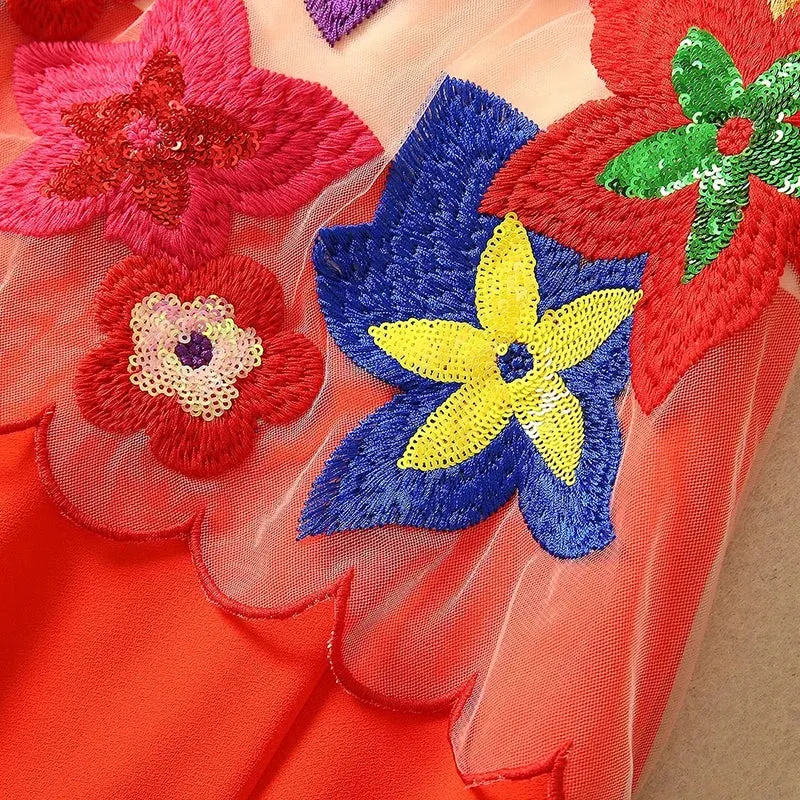 Brynn Short sleeved Mesh Embroidered Sequin Patchwork Slim Elegant New Dress