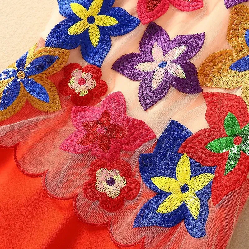 Brynn Short sleeved Mesh Embroidered Sequin Patchwork Slim Elegant New Dress