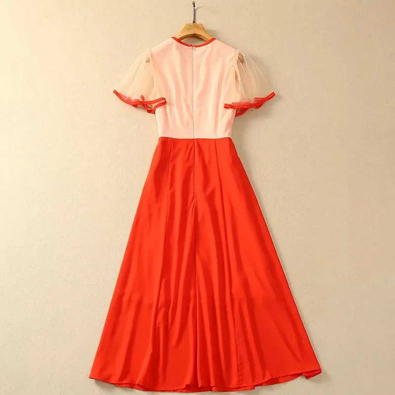 Brynn Short sleeved Mesh Embroidered Sequin Patchwork Slim Elegant New Dress