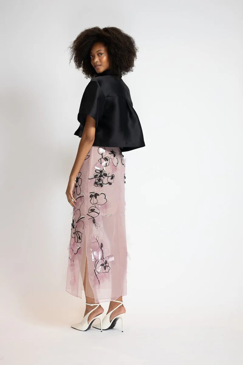 Camellia Organza Glass Petal Embroidery Skirt
