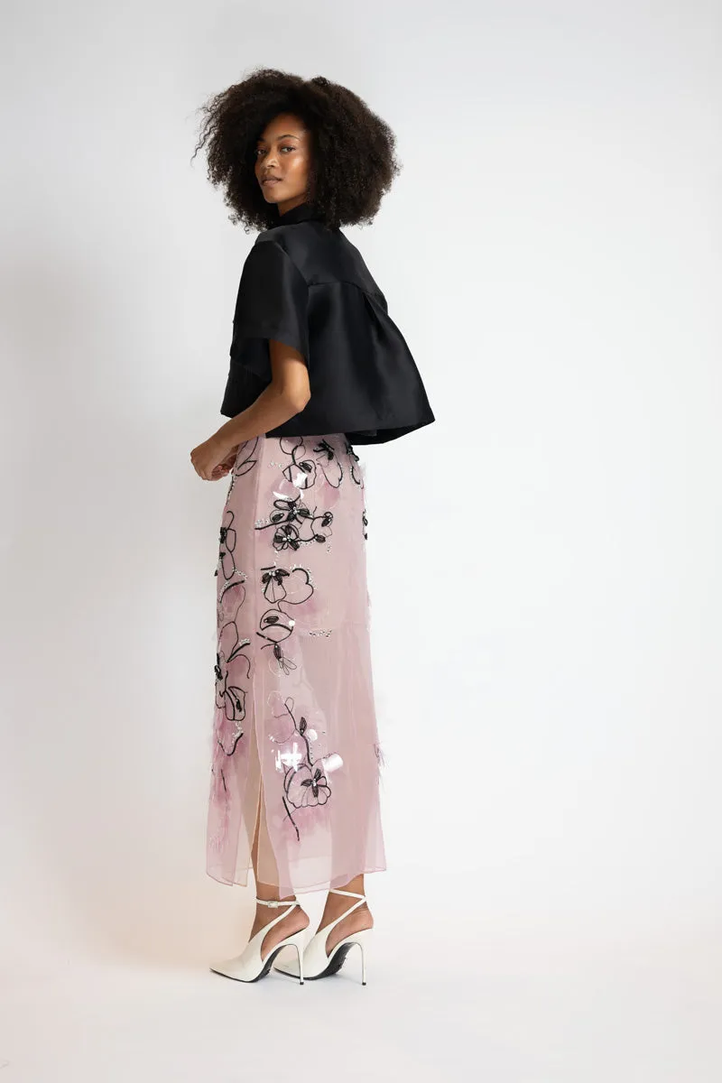 Camellia Organza Glass Petal Embroidery Skirt