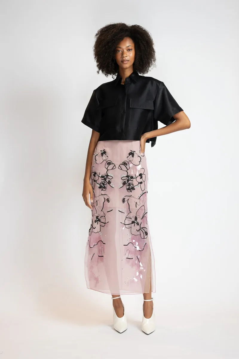Camellia Organza Glass Petal Embroidery Skirt