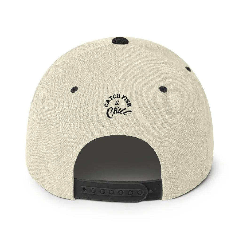 CATCH FISH & CHILL BOX LOGO BLACK FLAT BILL WOOL SNAP BACK