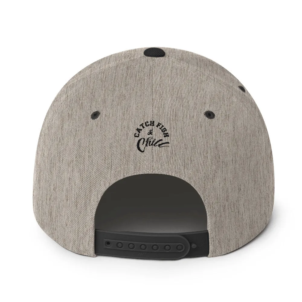 CATCH FISH & CHILL BOX LOGO BLACK FLAT BILL WOOL SNAP BACK