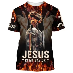 Christianartbag 3D T-Shirt, Jesus Is My Savior Warrior Crown Of Thorns, Christian T-Shirt, Christian 3D T-Shirt, Unisex T-Shirt.