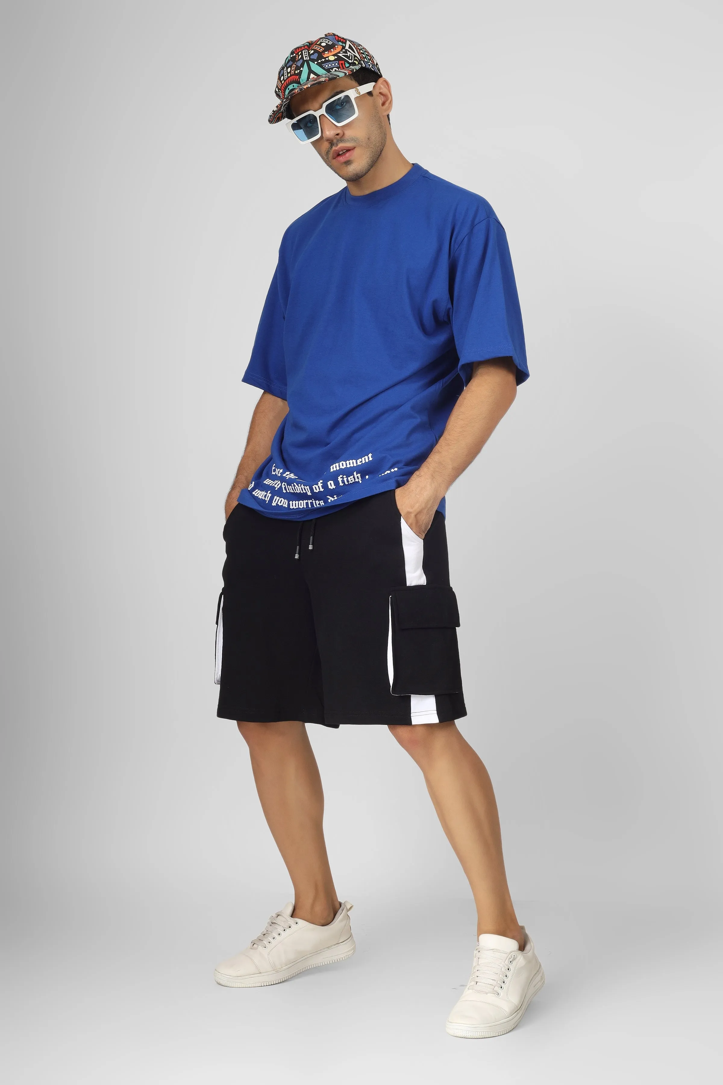Contra Regular Fit Cargo Shorts (Black & White)