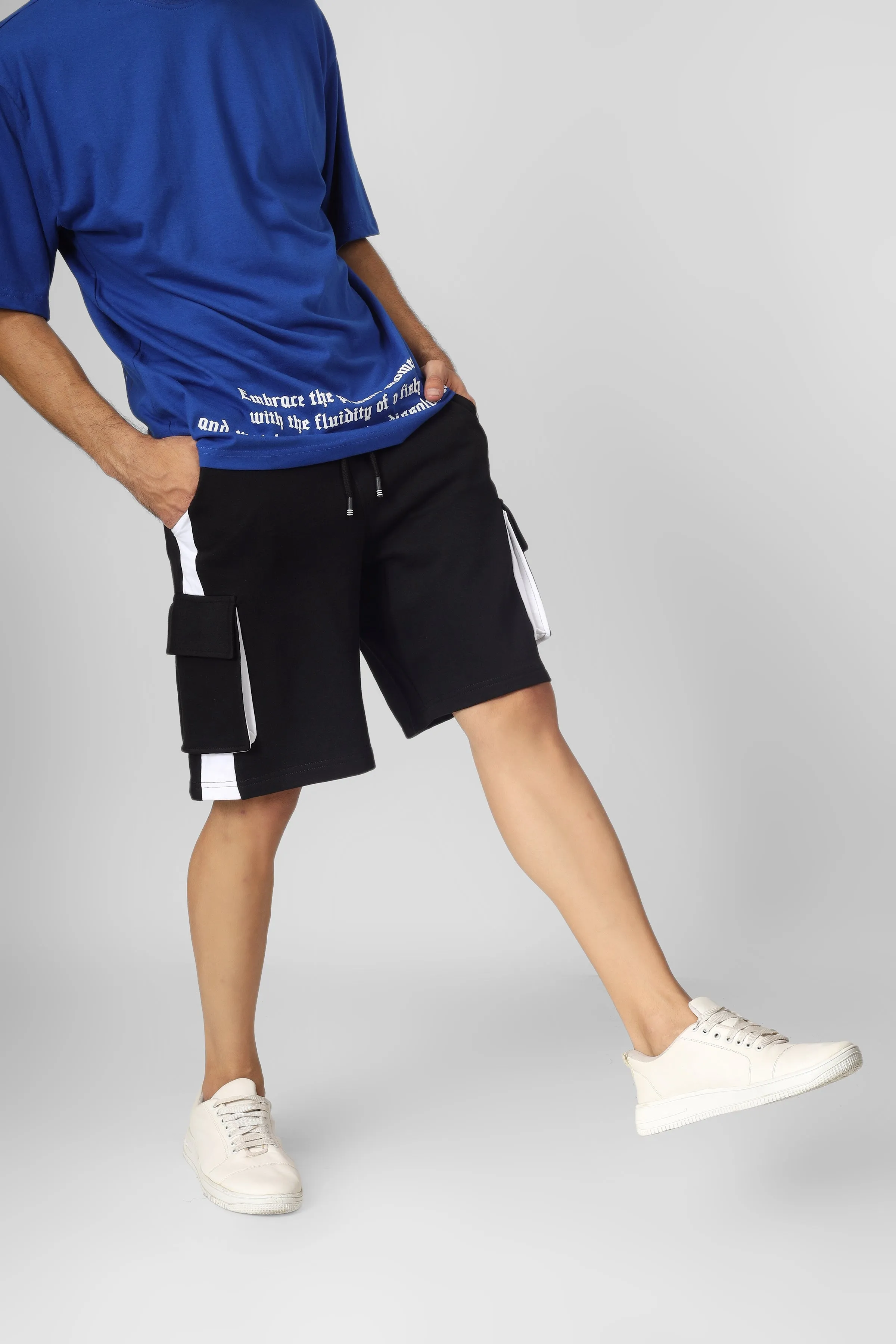 Contra Regular Fit Cargo Shorts (Black & White)