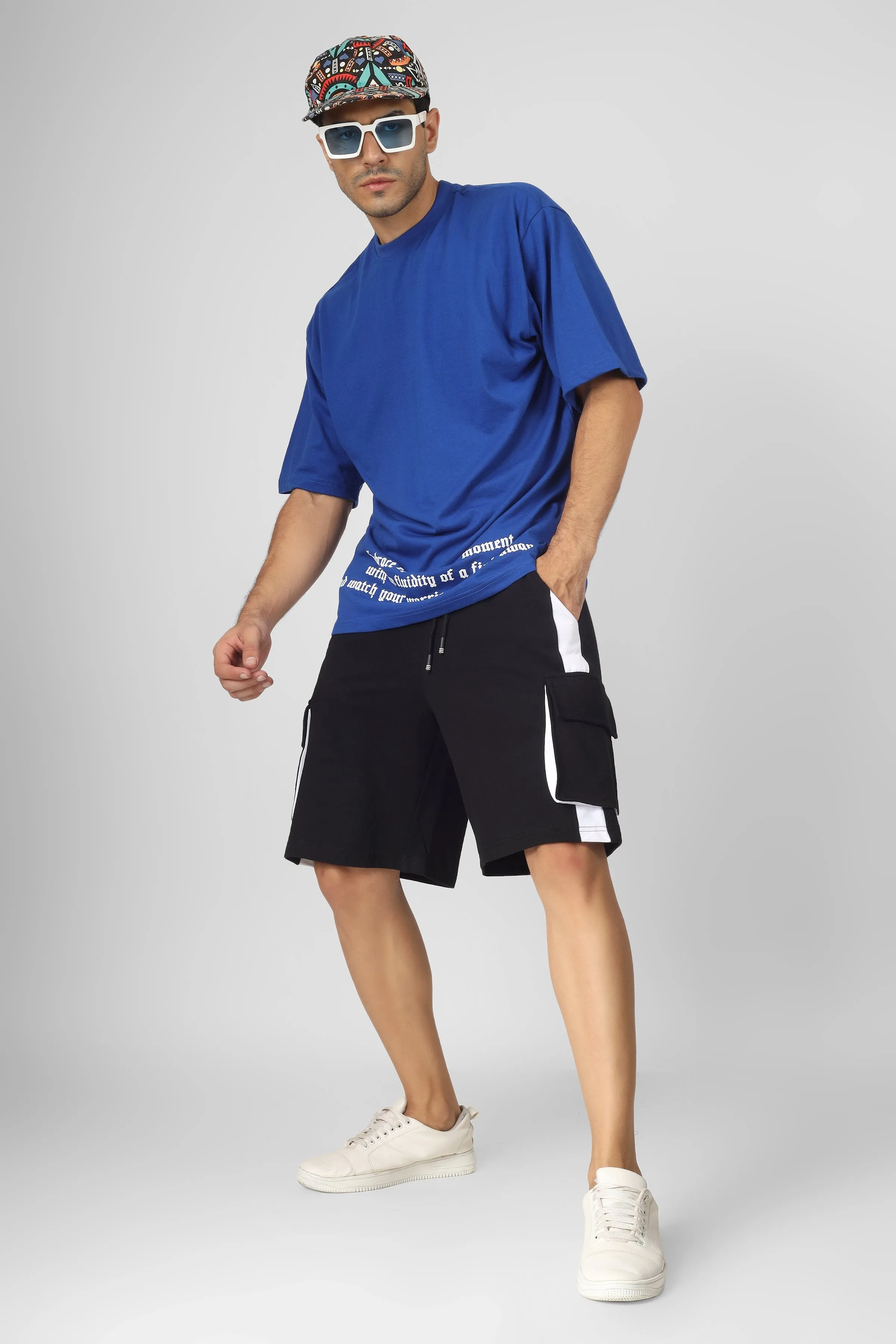 Contra Regular Fit Cargo Shorts (Black & White)