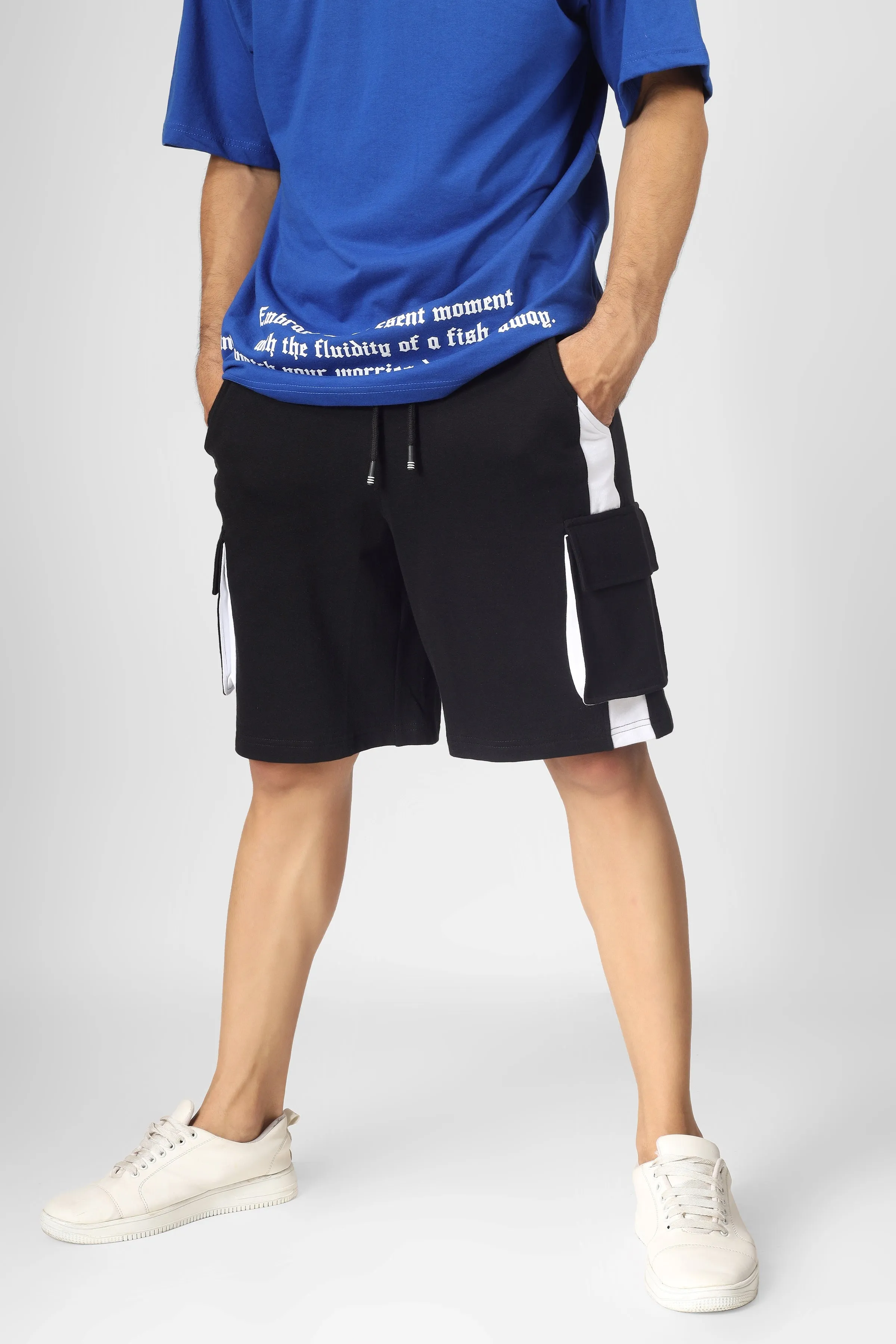 Contra Regular Fit Cargo Shorts (Black & White)