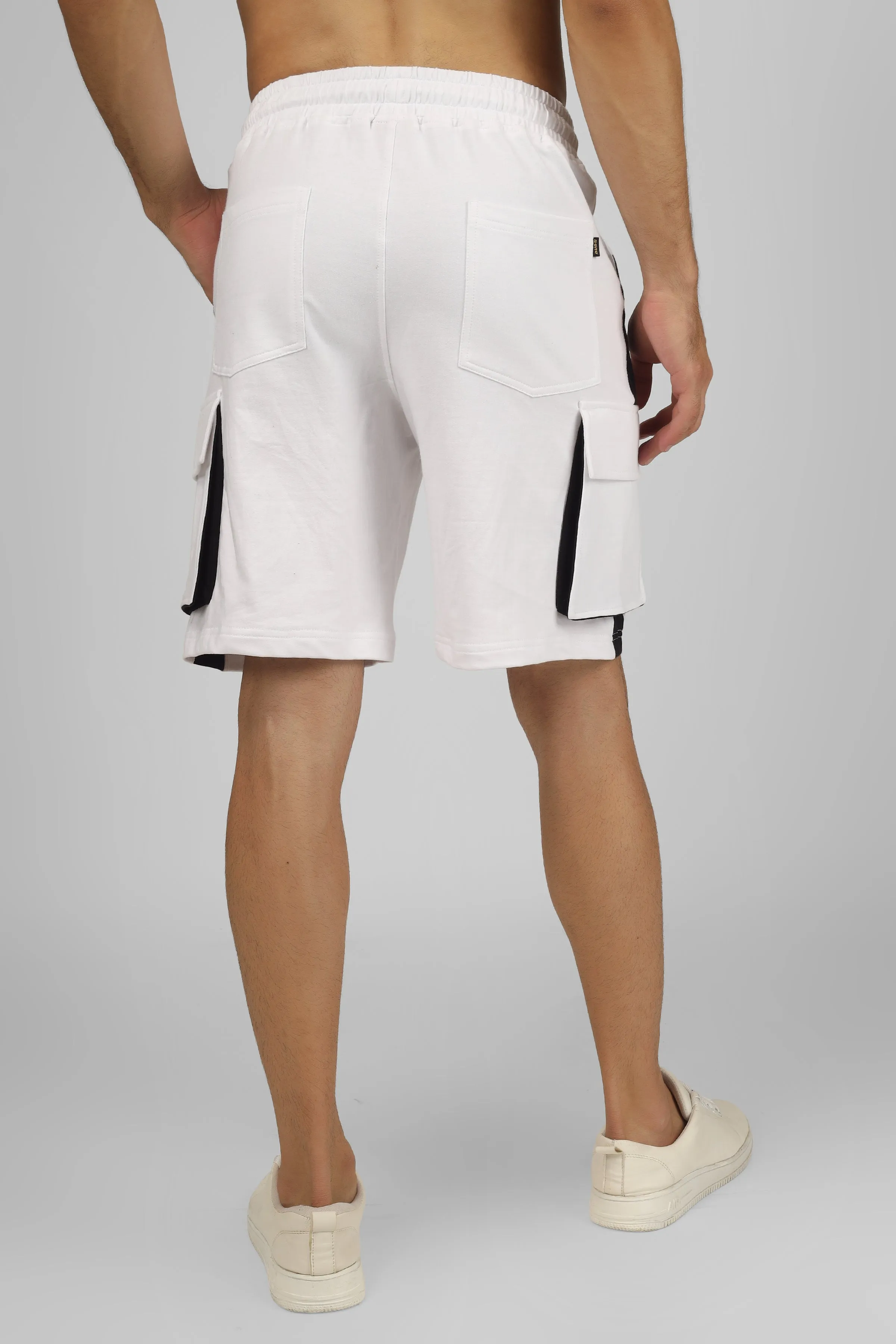 Contra Regular Fit Cargo Shorts (White & Black)
