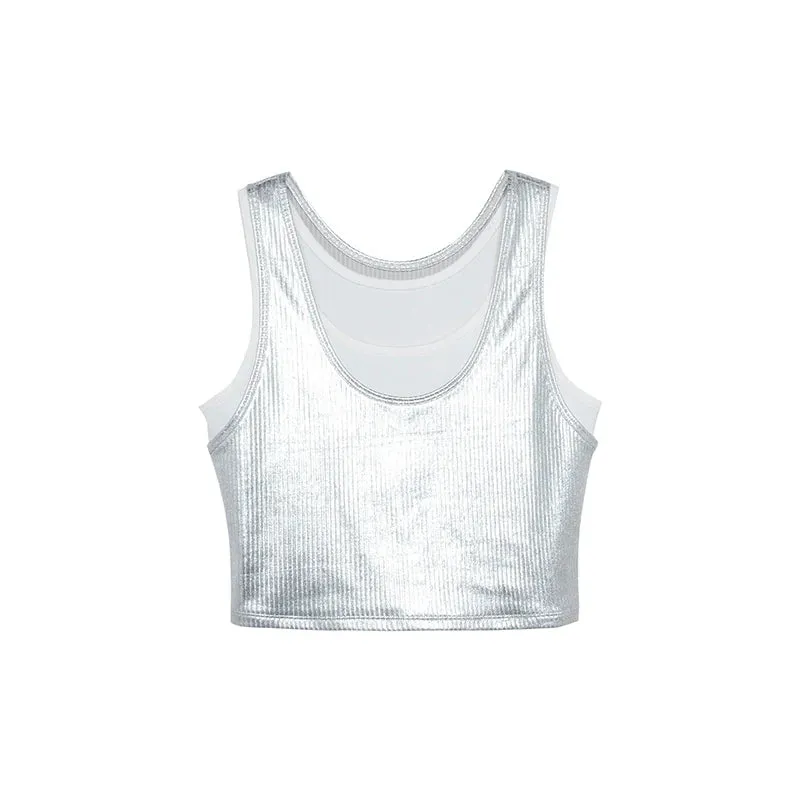 Contrast Silver Knit Crop Top