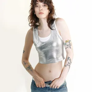 Contrast Silver Knit Crop Top