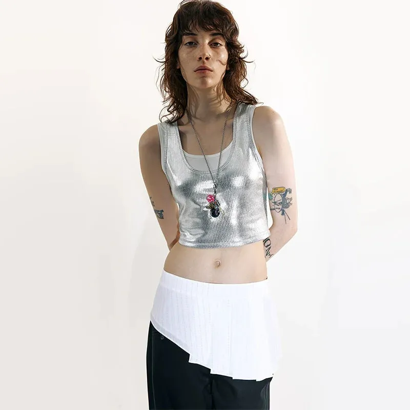 Contrast Silver Knit Crop Top