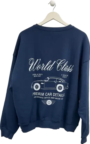 cotton on Blue Boxy Fit Sweatshirt In Navy With World Class Retro Graphic UK XXL