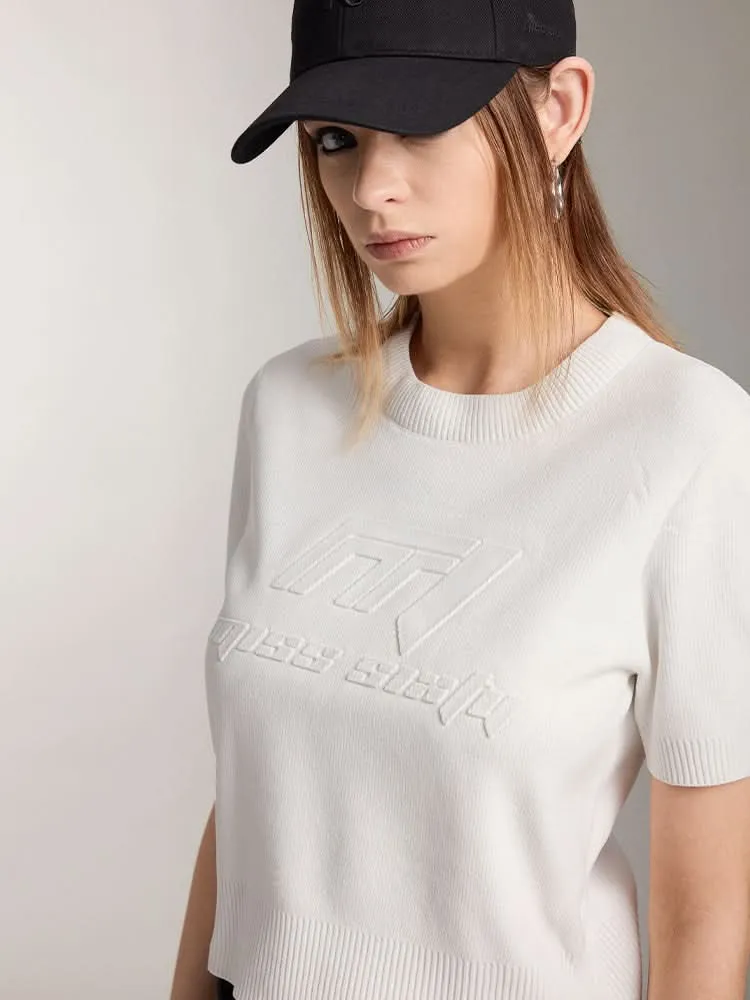 Crew Neck Knitted Top With Logo