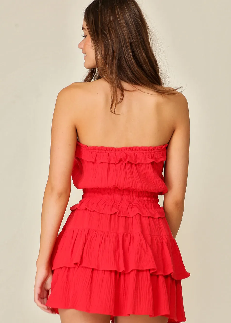 Crimson Flutter Mini Dress