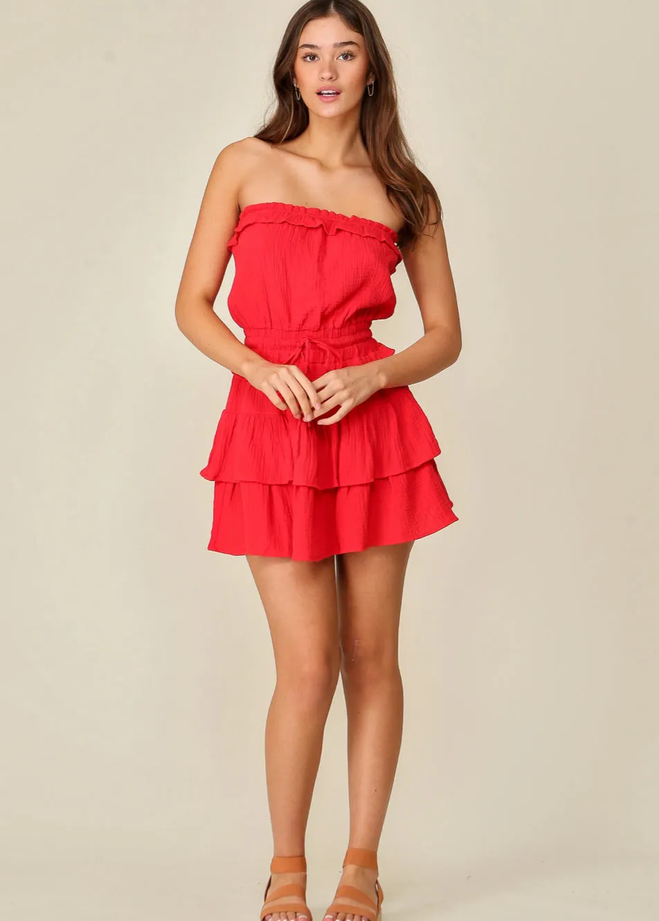 Crimson Flutter Mini Dress