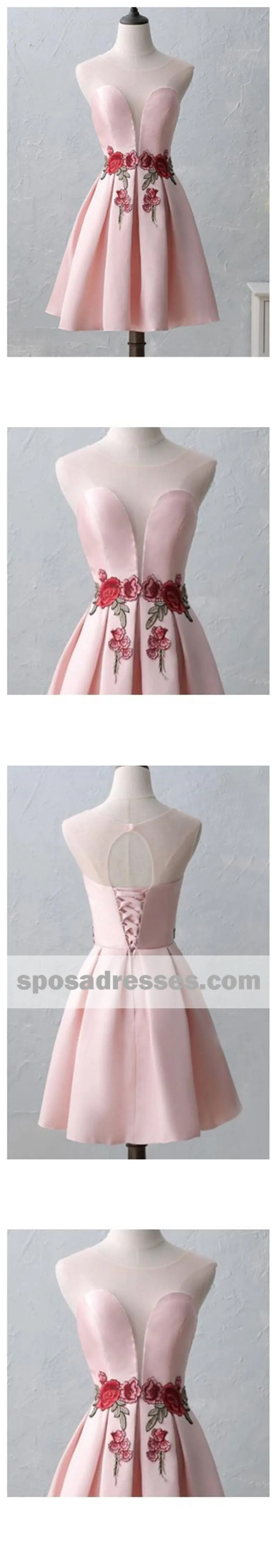 Cute Illusion Scoop Pink Cheap Short Homecoming Dresses Online, CM536
